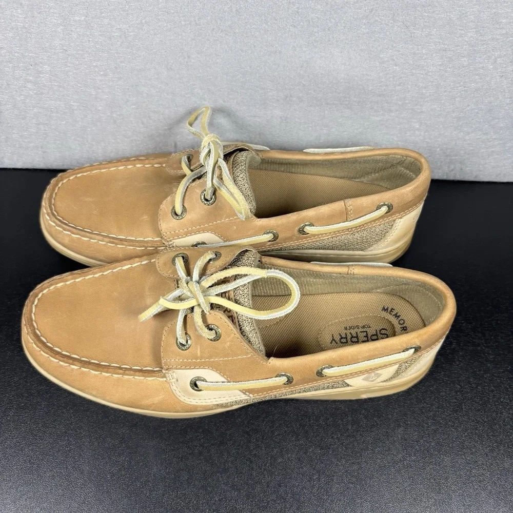 Sperry Top-Sider Bluefish 2 Eye Boat Shoes Womens 7.5W Tan Fabric Upper 9276619